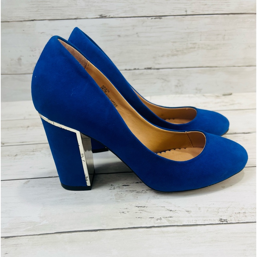 Womens Blue HEAD OVER HEELS by DUNE ARISTA Gold Trim Block Heels  Size 7M